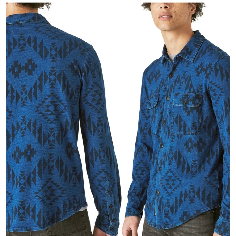 Lucky Brand Indigo Cotton Button-Up Shirt Mens